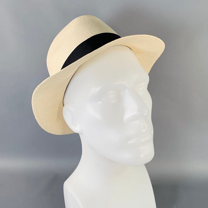 BORSALINO Size S Beige Black Straw Fedora