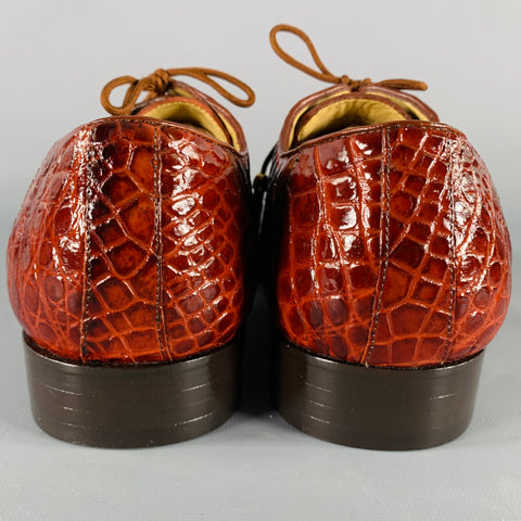 BELVEDERE Size 9 Brown Alligator Leather Derby Lace-Up Shoes