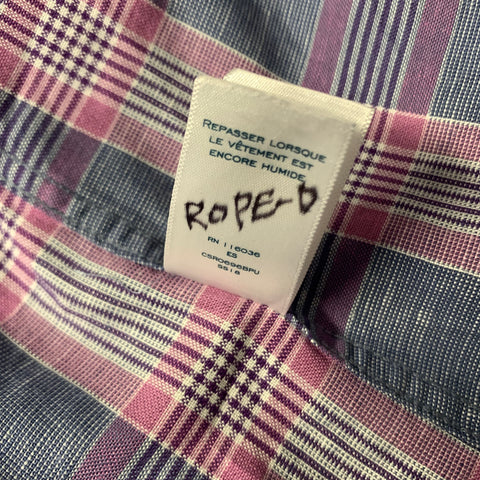 CHARLES TYRWHITT Size L Pink Blue & Purple Plaid Cotton Linen Long Sleeve Shirt