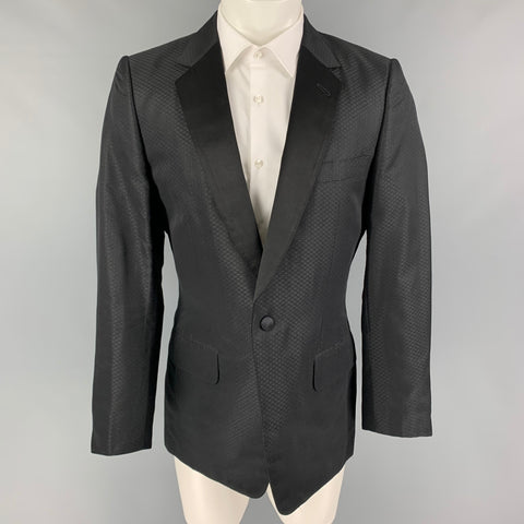 YVES SAINT LAURENT by Tom Ford Size 40 Black Textured Silk Notch Lapel Sport Coat