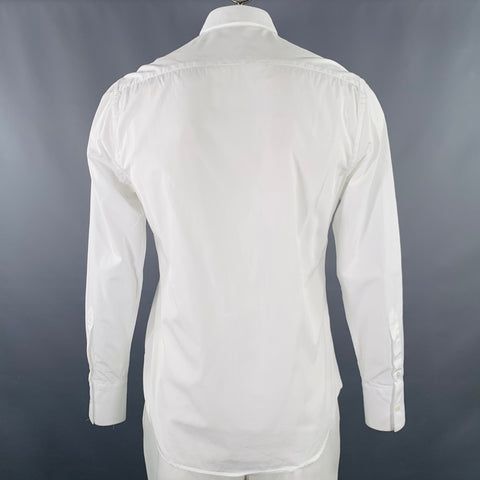 TRUSSELL Size L White Embroidery Cotton Long Sleeve Shirt