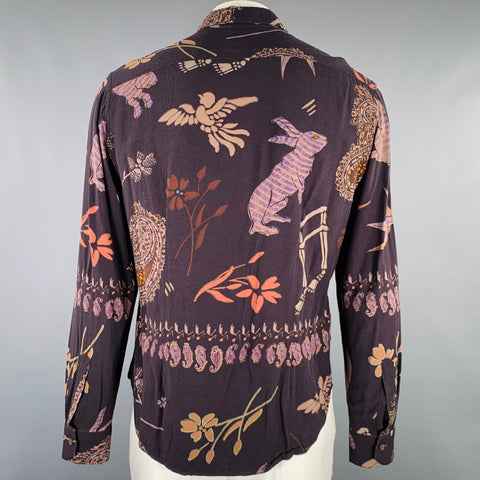 PAUL SMITH Size XL Black Taupe Print Cotton Spread Collar Long Sleeve Shirt