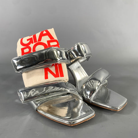 GIABORGHINI Size 10 Silver Leather Metallic Straps Sandals