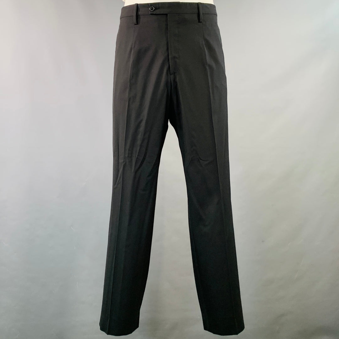 DOLCE & GABBANA Size 46 Black Virgin Wool Blend Notch Lapel Suit