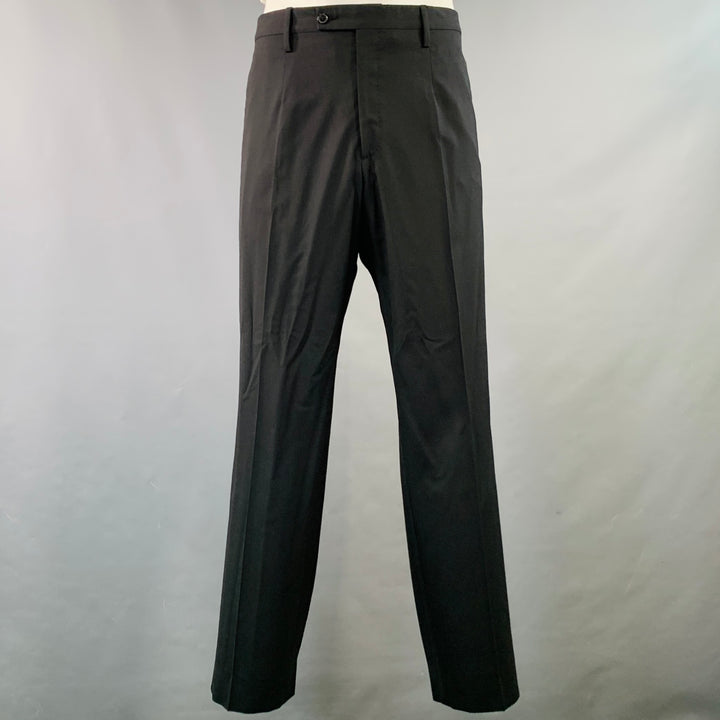 DOLCE & GABBANA Size 46 Black Virgin Wool Blend Notch Lapel Suit