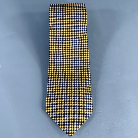 SALVATORE FERRAGAMO Navy Beige Checkered Silk Tie