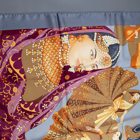 HERMES Grey Multi-Color Print Silk Scarves