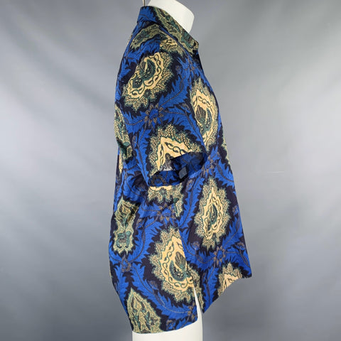 ISABEL MARANT Size XS Blue Beige Floral Cotton Button Up Short Sleeve Shirt