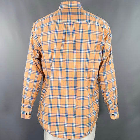 BURBERRY LONDON Size L Orange Blue Plaid One Pocket Long Sleeve Shirt