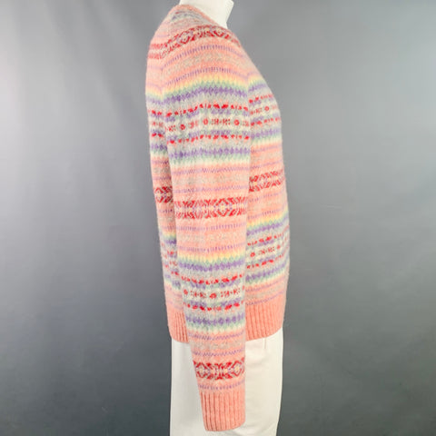 J. CREW Size L Pink Multi Color Nordic Stripe Wool Crew Neck Sweater