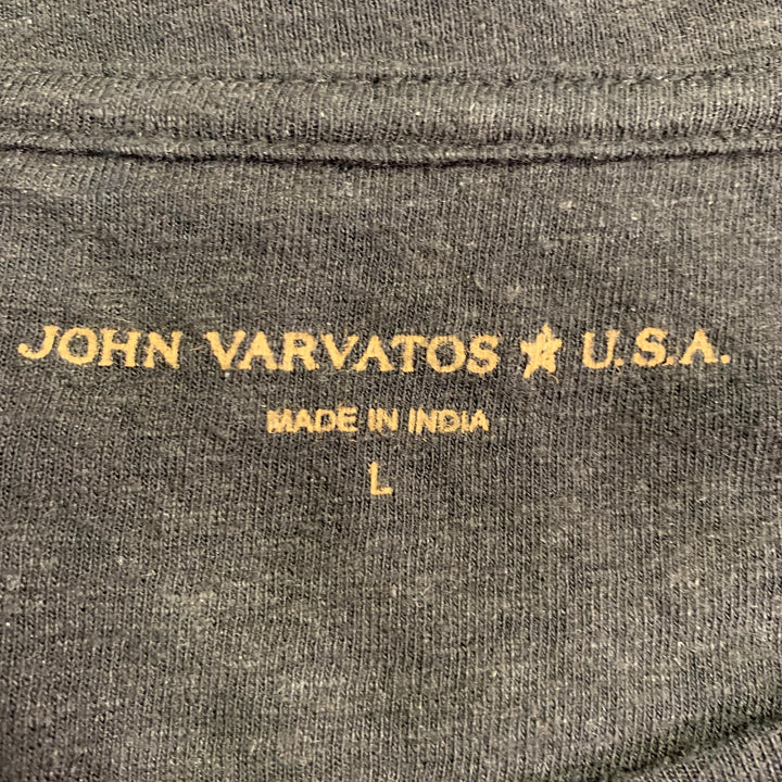 JOHN VARVATOS Size L Black Multi Color Skull Embroidery Short Sleeve T-shirt
