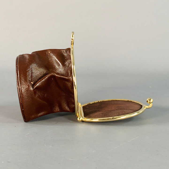 GIVENCHY Vintage Brown Gold Logo Leather Coin Purse