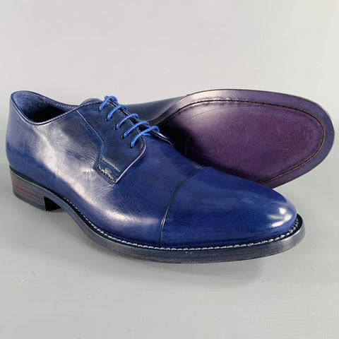 PAUL SMITH Size 8 Blue Leather Cap Toe Derby Lace-Up Shoes