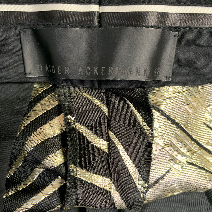 HAIDER ACKERMANN Size 32 Black Gold Jacquard Silk Blend Sunburst Cropped Casual Pants