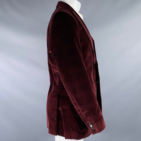 ERMENEGILDO ZEGNA Size 40 Burgundy Velvet Cotton Sport Coat
