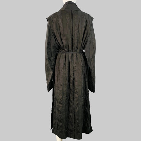 ANN DEMEULEMEESTER Size S Black Linen Blend Stripe Layered Double Breasted Trench Coat