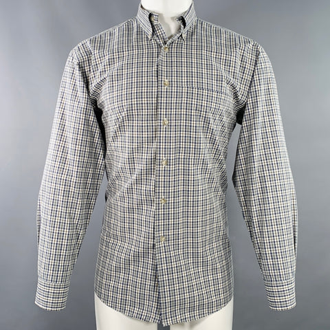 CHEMISE BOUTONNÉE Taille S Bleu Blanc Carreaux Coton Une Poche Manches Longues