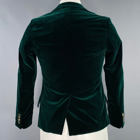 DRIES VAN NOTEN Size 36 Green Velvet Cotton Notch Lapel Sport Coat