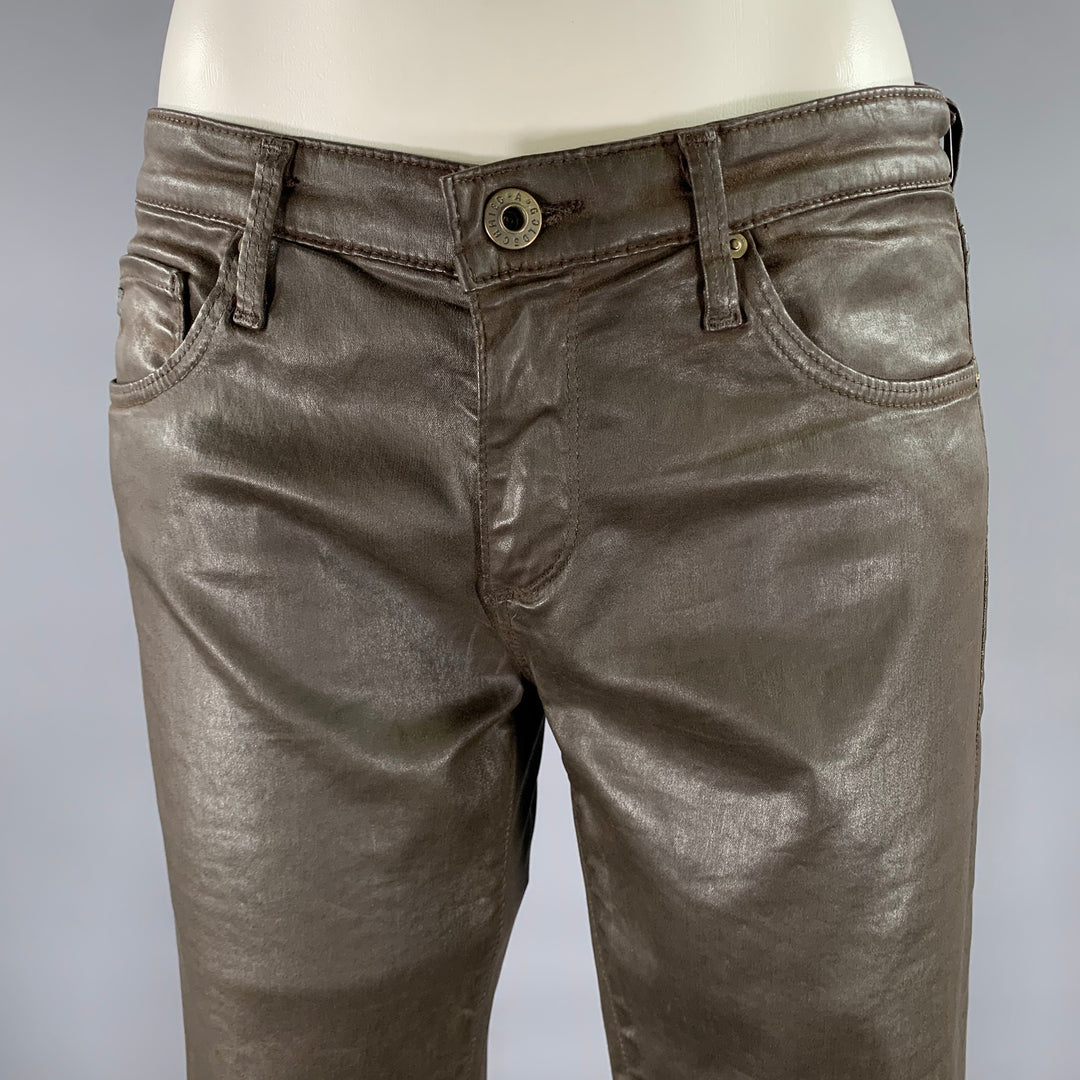 ADRIANO GOLDSCHMIED Size 32 Brown Faux Leather Cotton Blend Skinny Pants