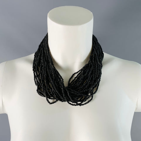 COLLIER VINTAGE Bouton Unique Perlé Noir Rouge Bleu