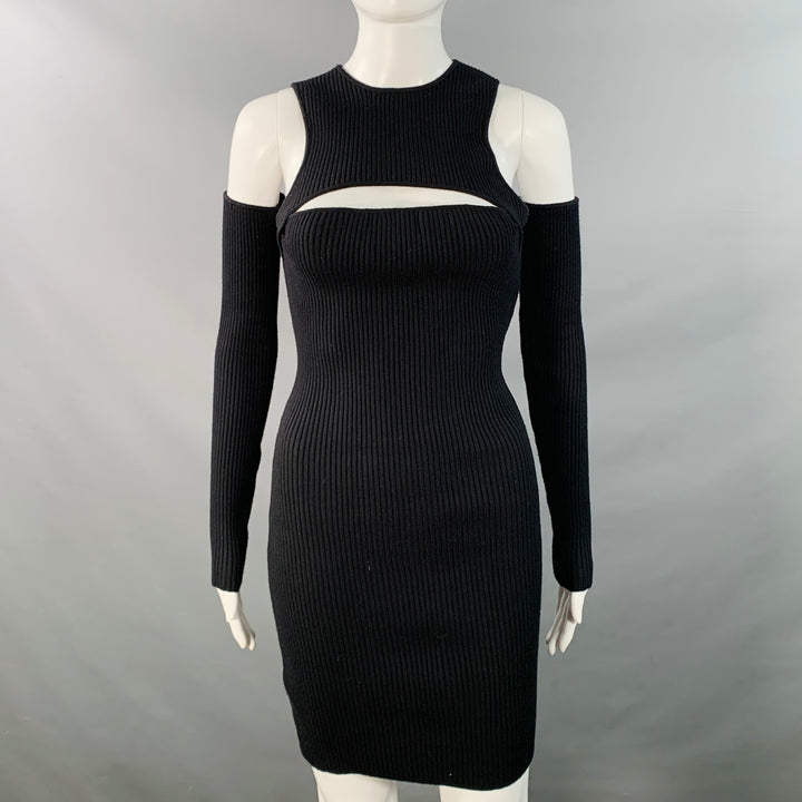 HERVE LEGER Size S Black Viscose Blend Ribbed Cutout Bandage Mini Dress