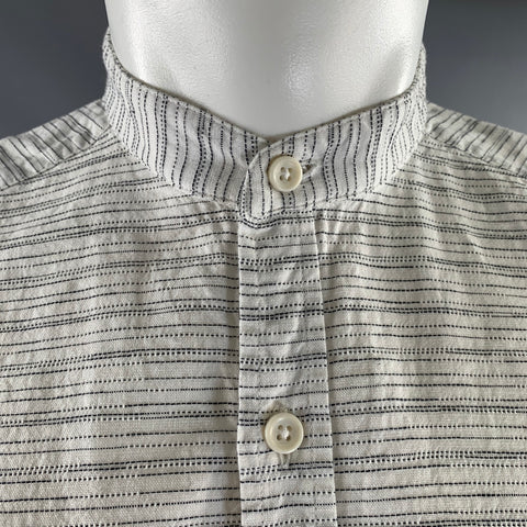 TAYLOR STITCH Size M White Black Stripe Cotton Button Down Short Sleeve Shirt