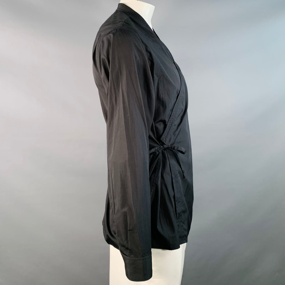 3.1 PHILLIP LIM Size XL Black Cotton Kimono Wrap Long Sleeve Shirt