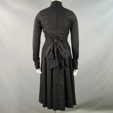 MARC JACOBS RUNWAY Size 10 Black Silver Dots Long Sleeve High Neck Bow A-Line Dress