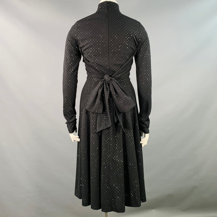 MARC JACOBS RUNWAY Size 10 Black Silver Dots Long Sleeve High Neck Bow A-Line Dress