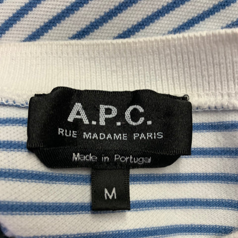 A.P.C. Size M White Blue Stripe Cotton Short Sleeve T-shirt