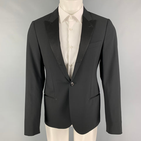 LANVIN Size 38 Black Wool Lycra Tuxedo Sport Coat