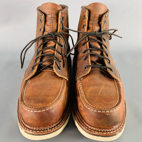 RED WING Size 9.5 Classic Moc Brown Contrast Stitch Leather Lace-Up Boots