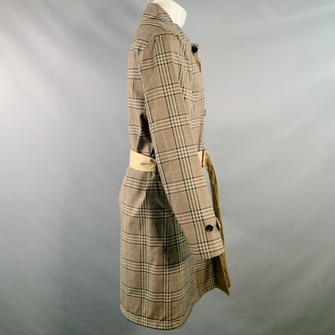 TODD SNYDER Size M Khaki Multi Color Plaid Polyester Blend Reversible Belted Coat