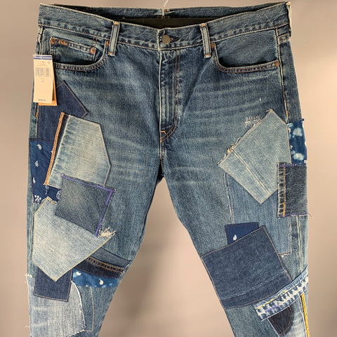 RALPH LAUREN Size 36 Indigo Patchwork Denim Zip Fly Jeans