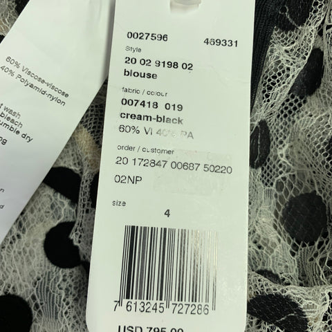 AKRIS Size 4 Off White Black Viscose Blend Polka Dot Collarless Blouse