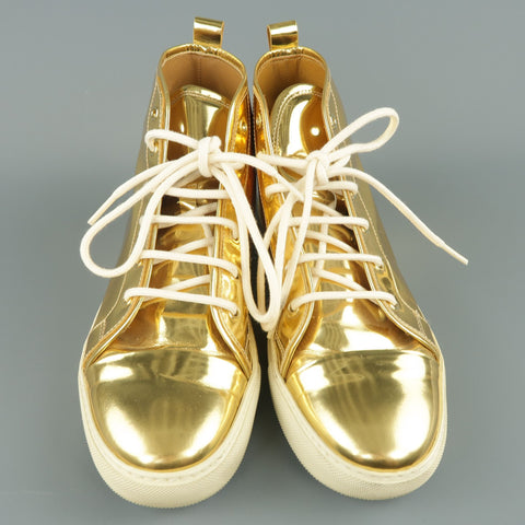 RALPH LAUREN Size 8 Metallic Gold Leather Silvana High Top Sneakers