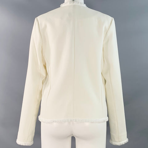 L'AGENCE Size 8 White Polyester Blend Woven Cropped Open Front Jacket Blazer