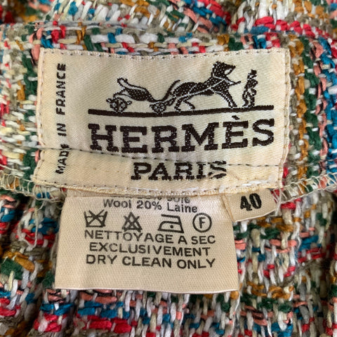HERMES Size 8 Multi-Color Silk  Wool Pleated Knee-Length Skirt