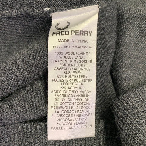 FRED PERRY Size L Grey Heather Wool Cardigan
