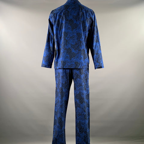 ROBERT GRAHAM Size XL Blue Black Floral Cotton Camp Pajama Set