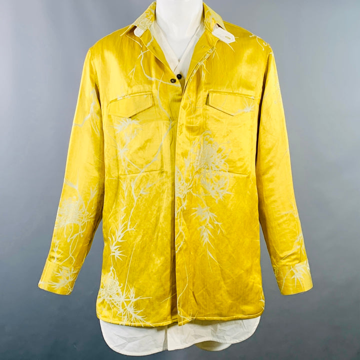 HAIDER ACKERMANN Size S Gold White Jacquard Linen Silk Layered Long Sleeve Shirt