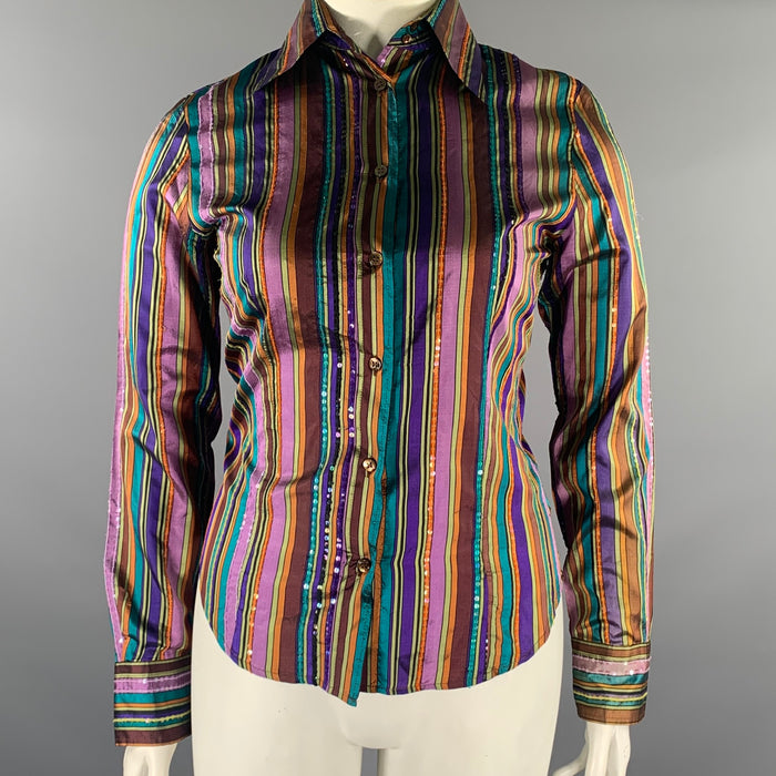ETRO Size 8 Purple Rust Silk Stripe Pointed Collar Shirt