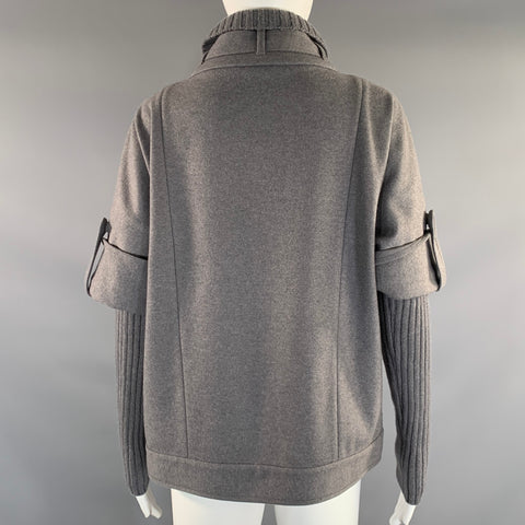 BRUNELLO CUCINELLI Size 6 Grey Wool Cashmere Ribbed Zip Up Jacket