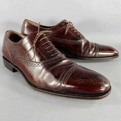 SALVATORE FERRAGAMO Size 10.5 Brown Perforated Leather Cap Toe Lace-Up Shoes
