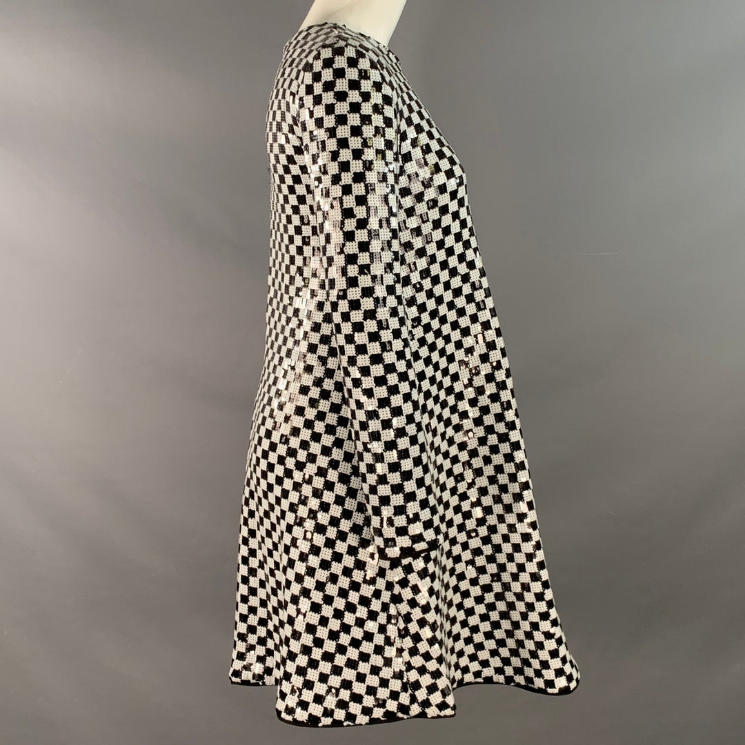 EMPORIO ARMANI Size 4 Black White Polyester Blend Sequined Checkered Dress