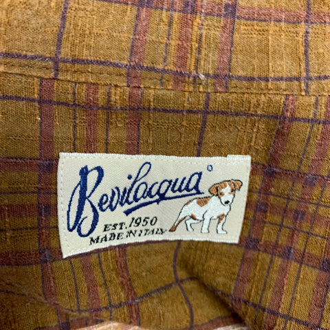 BEVILACQUA Size XL Brown Purple Checkered Cotton Blend Long Sleeve Shirt