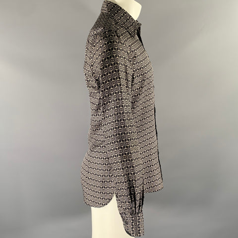GUCCI Size S Black Grey Horsebit Silk Long Sleeve Shirt