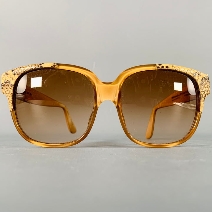 EMMANUELLE KHANH Vintage Tan Brown Snakeskin Leather Acetate Square Sunglasses