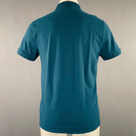 LACOSTE Size M Blue Solid Cotton Blend Regular Fit Hidden Buttons Polo