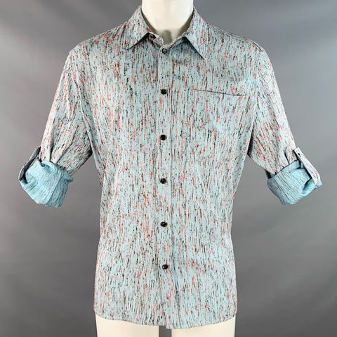 BOTTEGA VENETA 2023 Size M Blue Red Textured Oversized One Pocket Long Sleeve Shirt